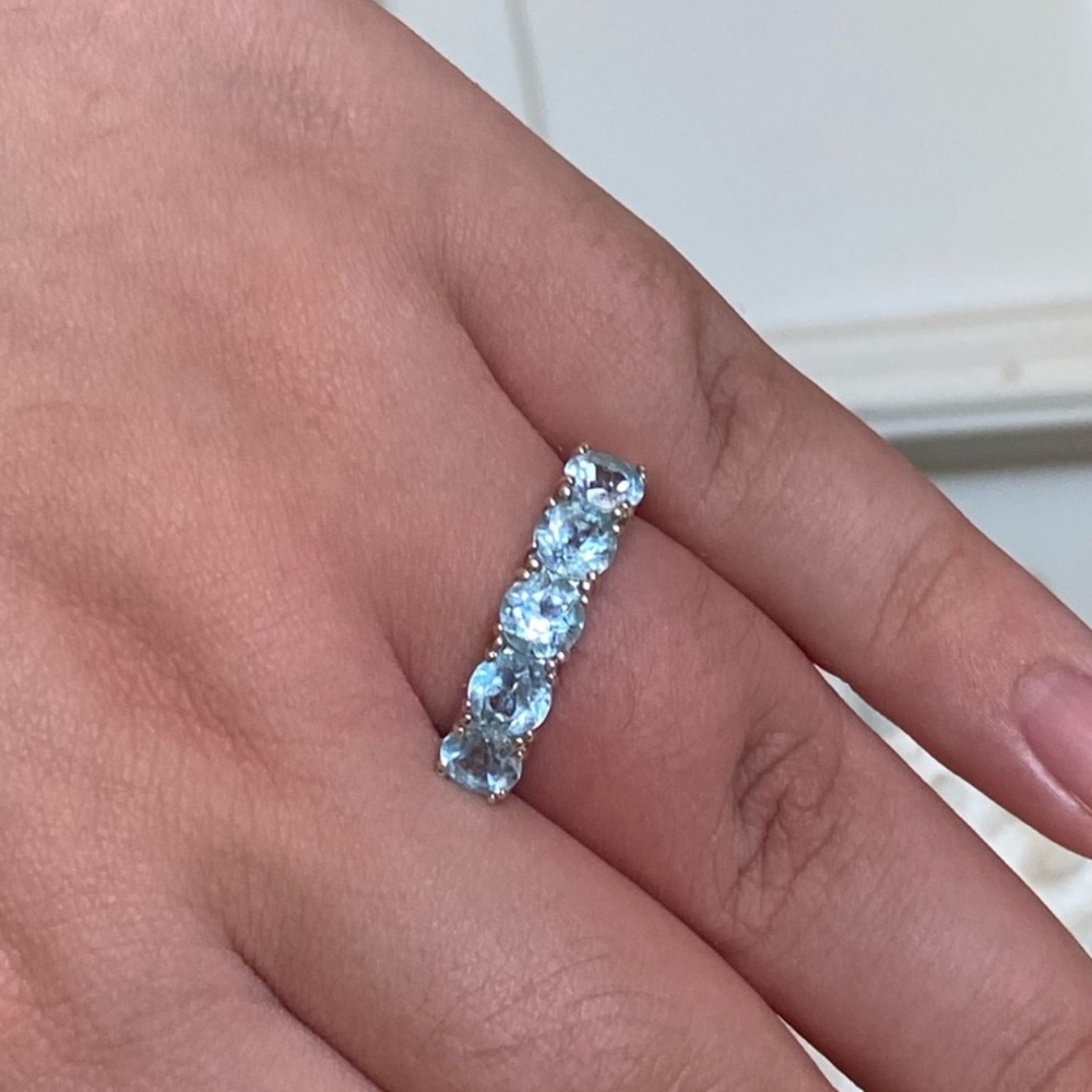 925 Sterling Silver blue topaz Half Eternity ring